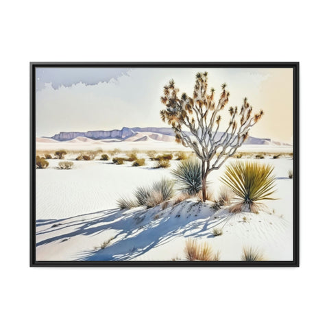 White Sands, New Mexico Watercolor on Matte Canvas, Black Frame