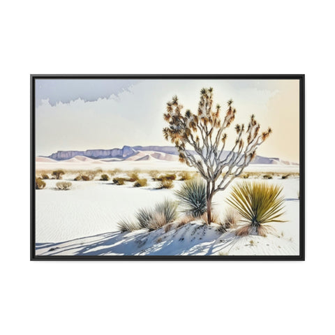 White Sands, New Mexico Watercolor on Matte Canvas, Black Frame