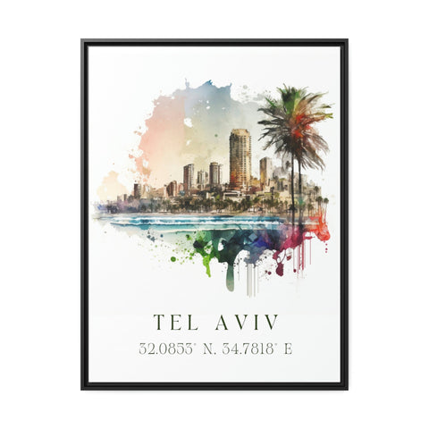 Tel Aviv traditional travel art - Israel, Tel Aviv poster, Wedding gift, Birthday present, Custom Text, Personalised Gift