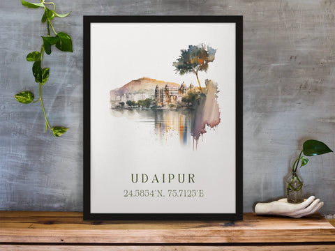 Udaipur traditional travel art - India, Udaipur poster, Wedding gift, Birthday present, Custom Text, Personalised Gift