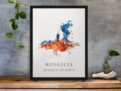 Mongolia traditional travel art - Mongola, Mongolia poster, Wedding gift, Birthday present, Custom Text, Personalised Gift