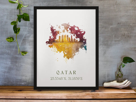 Qatar traditional travel art - Qatar, Qatar poster, Wedding gift, Birthday present, Custom Text, Personalised Gift