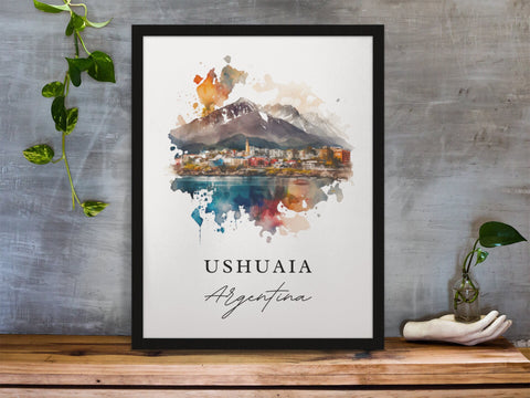 Ushuaia traditional travel art - Argentina, Ushuaia poster, Wedding gift, Birthday present, Custom Text, Personalised Gift