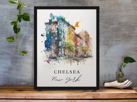 Chelsea traditional travel art - NYC, Chelsea poster, Wedding gift, Birthday present, Custom Text, Personalised Gift