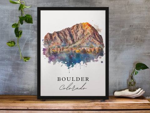 Boulder traditional travel art - Colorado, Boulder poster, Wedding gift, Birthday present, Custom Text, Personalised Gift