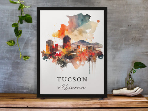 Tucson traditional travel art - Arizona, Tucscon poster, Wedding gift, Birthday present, Custom Text, Personalised Gift