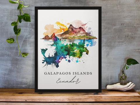 Galapagos Islands traditional travel art - Ecuador, Galapagos poster, Wedding gift, Birthday present, Custom Text, Personalised Gift