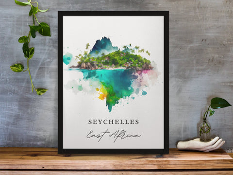 Seychelles traditional travel art, Seychelles poster, Wedding gift, Birthday present, Custom Text, Personalised Gift