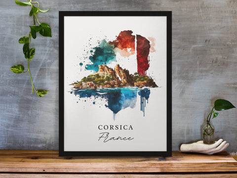 Corsica traditional travel art - France, Corsica poster, Wedding gift, Birthday present, Custom Text, Personalised Gift