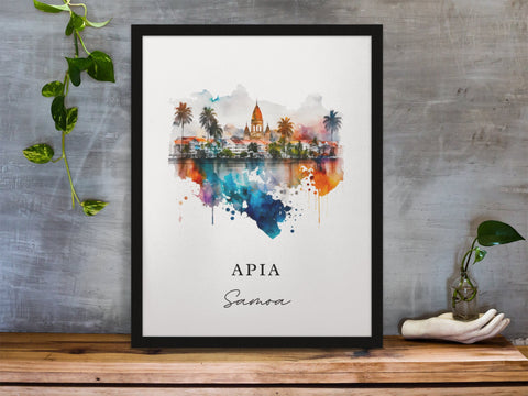 Apia traditional travel art - Samoa, Apia poster, Wedding gift, Birthday present, Custom Text, Personalised Gift
