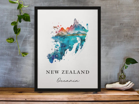 New Zealand traditional travel art - New Zealand poster, Wedding gift, Birthday present, Custom Text, Personalised Gift