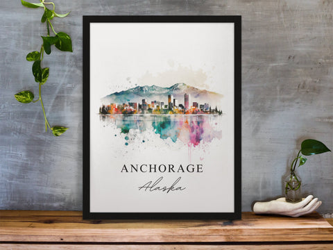 Anchorage traditional travel art - Alaska, Anchorage poster, Wedding gift, Birthday present, Custom Text, Personalised Gift