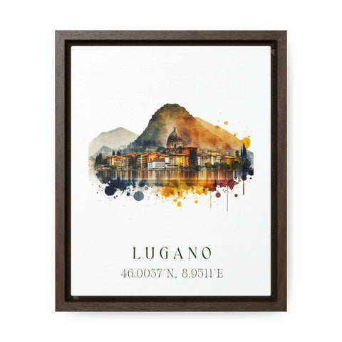 Lugano traditional travel art - Switzerland, Lugano poster, Wedding gift, Birthday present, Custom Text, Personalised Gift