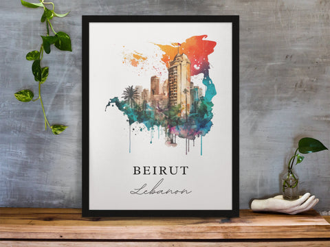 Beirut traditional travel art - Lebanon, Beirut poster, Wedding gift, Birthday present, Custom Text, Personalised Gift