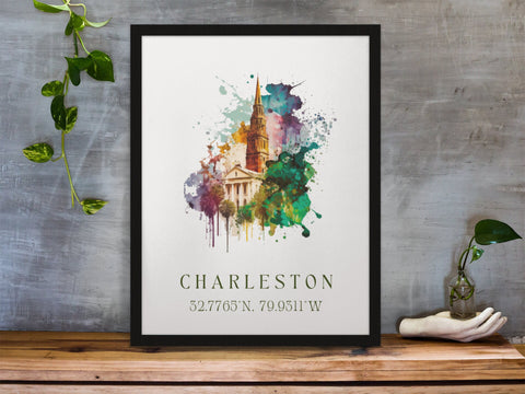 Charleston traditional travel art - South Carolina, Charleston poster, Wedding gift, Birthday present, Custom Text, Personalised Gift