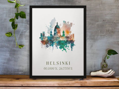 Helsinki traditional travel art - Finland, Helsinki poster, Wedding gift, Birthday present, Custom Text, Personalised Gift