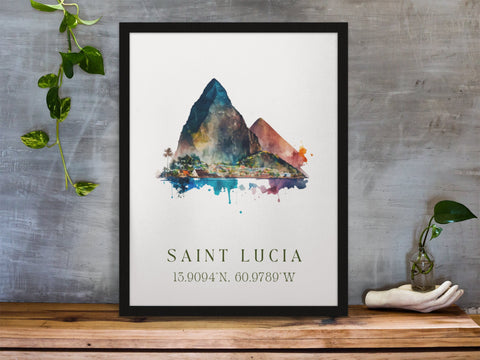 Saint Lucia traditional travel art - St. Lucia, Carribean poster, Wedding gift, Birthday present, Custom Text, Personalised Gift