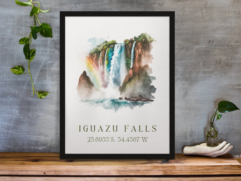 Iguazu Falls traditional travel art - Argentina, Iguazu Falls poster, Wedding gift, Birthday present, Custom Text, Personalised Gift