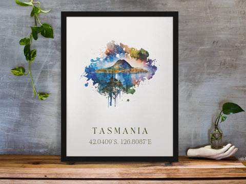 Tasmania traditional travel art - Australia, Tasmania poster, Wedding gift, Birthday present, Custom Text, Personalised Gift