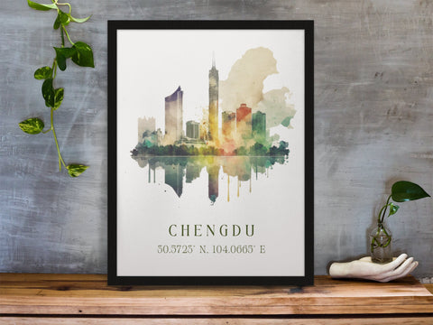 Chengdu traditional travel art - China, Chengu poster, Wedding gift, Birthday present, Custom Text, Personalised Gift