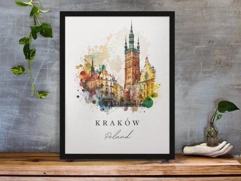 Krakow traditional travel art - Poland, Krakow poster, Wedding gift, Birthday present, Custom Text, Personalised Gift