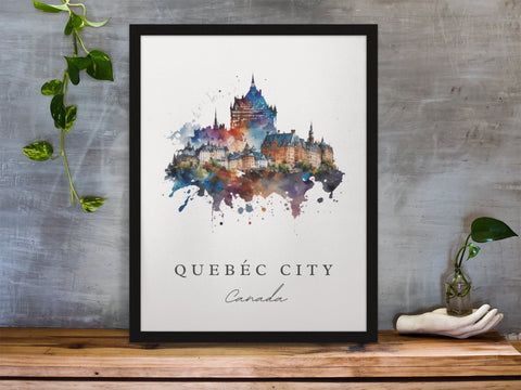 Quebec traditional travel art - Canada, Quebec City poster, Wedding gift, Birthday present, Custom Text, Personalised Gift
