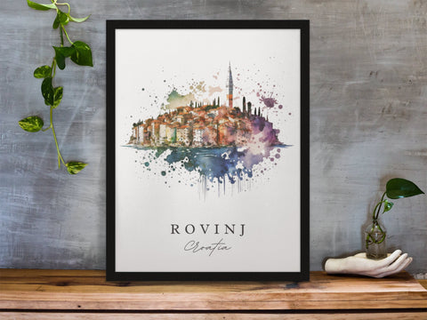 Rovinj traditional travel art - Croatia, Rovinj poster, Wedding gift, Birthday present, Custom Text, Personalised Gift