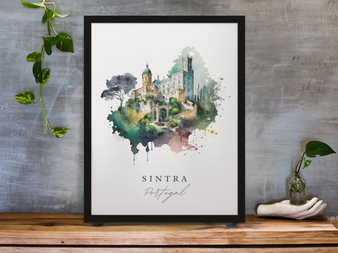 Sintra traditional travel art - Portugal, Sintra poster, Wedding gift, Birthday present, Custom Text, Personalised Gift