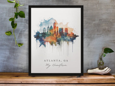 Atlanta traditional travel art - Georgia, Atlanta poster, Wedding gift, Birthday present, Custom Text, Personalised Gift