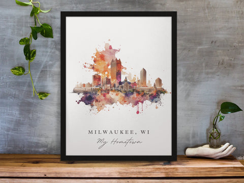 Milwaukee traditional travel art - Wisconsin, Milwaukee poster, Wedding gift, Birthday present, Custom Text, Personalised Gift