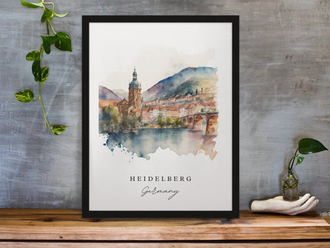 Heidelberg traditional travel art - Germany, Germany poster, Wedding gift, Birthday present, Custom Text, Personalised Gift