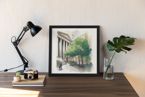 Wall Street Impressions: Framed Watercolor Canvas of the New York Stock Exchange