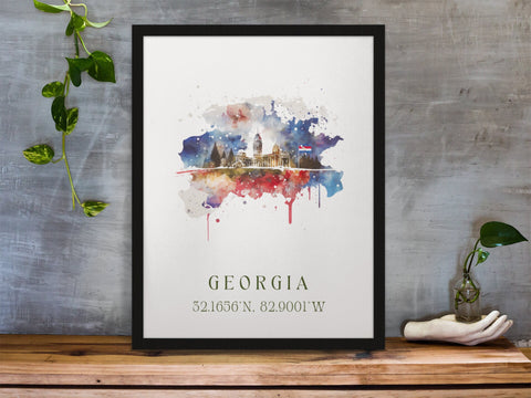 Georgia traditional travel art - Flag of Georgia, Georgia poster, Wedding gift, Birthday present, Custom Text, Personalised Gift