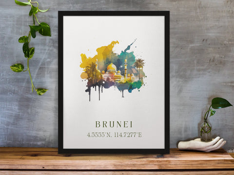 Brunei traditional travel art - Brunei Art, Brunei poster, Wedding gift, Birthday present, Custom Text, Personalised Gift