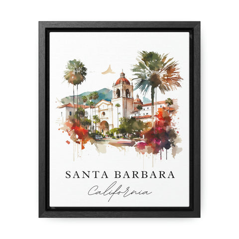 Santa Barbara traditional travel art - California, Santa Barbara poster, Wedding gift, Birthday present, Custom Text, Personalised Gift