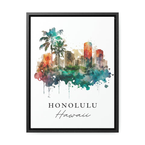 Honolulu traditional travel art - Hawaii, Honolulu poster, Wedding gift, Birthday present, Custom Text, Personalised Gift