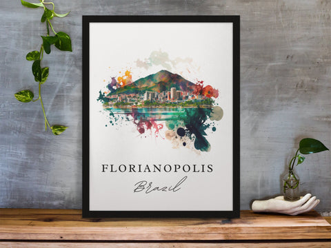 Florianopolis traditional travel art - Brazil, Florianopolis poster, Wedding gift, Birthday present, Custom Text, Personalised Gift