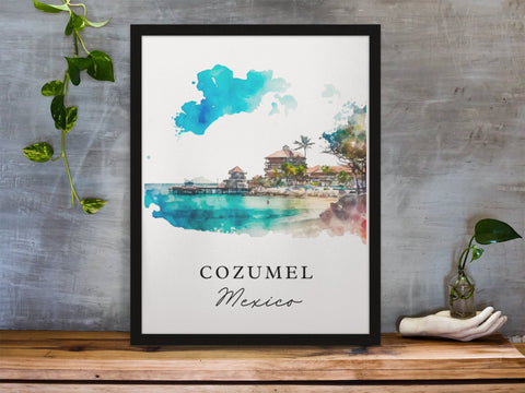 Cozumel traditional travel art - Mexico, Cozumel poster, Wedding gift, Birthday present, Custom Text, Personalised Gift