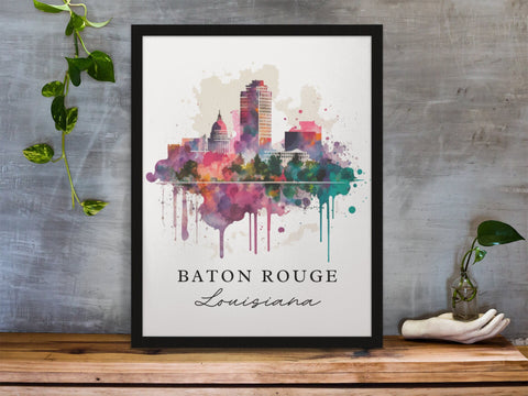 Baton Rouge traditional travel art - Louisiana, Baton Rouge poster, Wedding gift, Birthday present, Custom Text, Personalised Gift