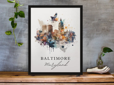 Baltimore traditional travel art - Maryland, Baltimore poster, Wedding gift, Birthday present, Custom Text, Personalised Gift