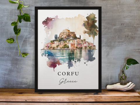 Corfu traditional travel art - Greece, Corfu poster, Wedding gift, Birthday present, Custom Text, Personalised Gift