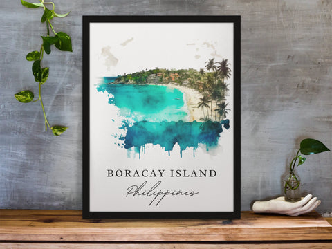 Boracay Island traditional travel art - Philippines, Boracay Island poster, Wedding gift, Birthday present, Custom Text, Personalised Gift