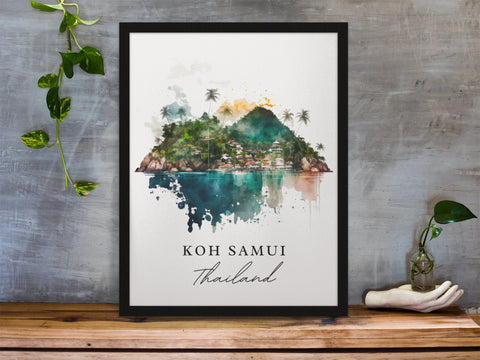 Koh Samui traditional travel art - Thailand, Koh Samui poster, Wedding gift, Birthday present, Custom Text, Personalised Gift