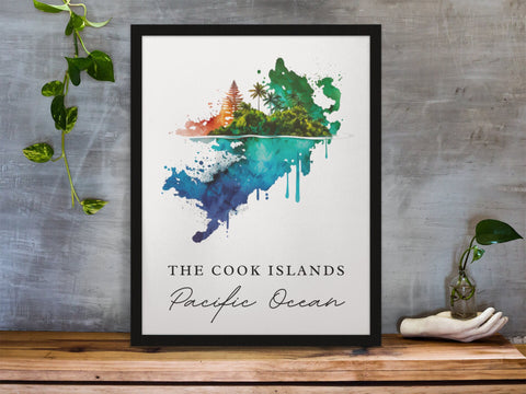 Cook Islands traditional travel art - New Zealand, The Cook Islands poster, Wedding gift, Birthday present, Custom Text, Personalised Gift