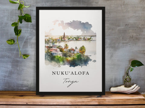 Nuku'Alofa traditional travel art - Tonga, NukuAlofa poster, Wedding gift, Birthday present, Custom Text, Personalised Gift