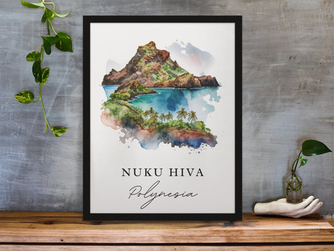 Nuku Hiva traditional travel art - Polynesia, Nuku Hiva poster, Wedding gift, Birthday present, Custom Text, Personalised Gift