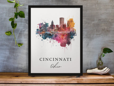 Cincinnati traditional travel art - Ohio, Cincy poster, Wedding gift, Birthday present, Custom Text, Personalised Gift