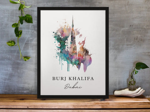 Burj Khalifa traditional travel art - Dubai, Burj Khalifa poster, Wedding gift, Birthday present, Custom Text, Personalised Gift