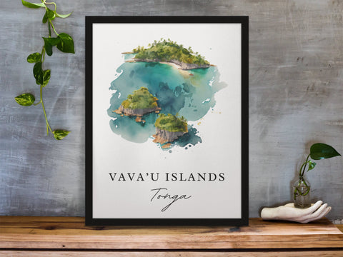 Vavau Island traditional travel art - Vavau, Tonga poster, Wedding gift, Birthday present, Custom Text, Personalised Gift
