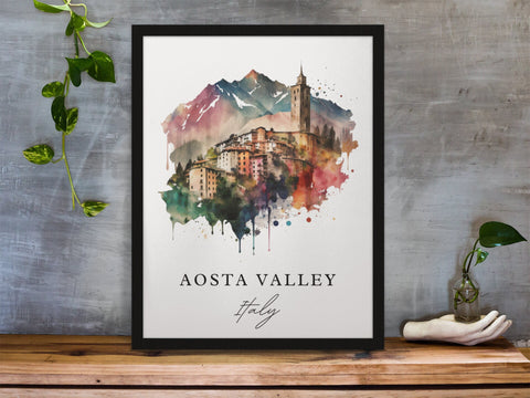 Aosta Valley traditional travel art - Italy, Aosta Valley poster, Wedding gift, Birthday present, Custom Text, Personalised Gift